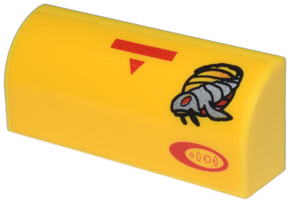 Lego Slope, Curved 1 x 4 x 1 1/3 with Red Bar, Triangle, and Oval with Symbols, Alien Creature Pattern (Sticker) - Sets 7660 / 7877
