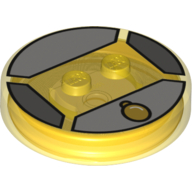 Lego Function Brick Round 4 x 4 x 2/3 with 2 Studs and Gold Amulet on Tan Background print / Trans-Yellow