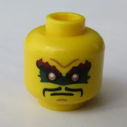 Minifig Head Krux, Dark Green / Red Eye Mask, Moustache Print [Hollow Stud] / Yellow
