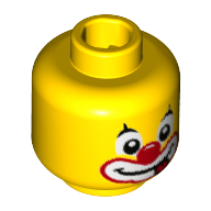 Lego Minifig Head Clown, Red Nose, White Eyes, Red/White Mouth, Tongue / Yellow