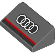 Brick Sloped 30° 1 x 2 x 2/3 with Black/Red Stripe, Audi Logo Print / Dark Bluish Gray