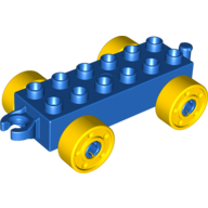 Lego Duplo Car Base 2 x 6 with Fake Bolts, Open Hitch End and Yellow Wheels / Blue