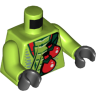 Lego Torso Snake with Dark Green Belt and Red Vials Print, Lime Arms, Black Hands / Lime
