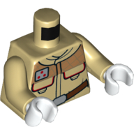Lego Torso Jacket with Pockets with Red Trim, Belt Print, Tan Arms, White Hands / Tan