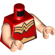 Lego Torso Breastplate with Gold Stylized 'W' Trim Print, Light Nougat Arms and Hands / Red