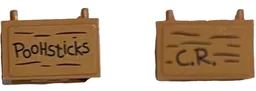 Container, Box 2 x 2 x 1 - Top Opening with Flat Inner Bottom with Black 'PooHsticks', 'C.R.' and Wood Grain Pattern on Both Sides (Stickers) - Set 21326