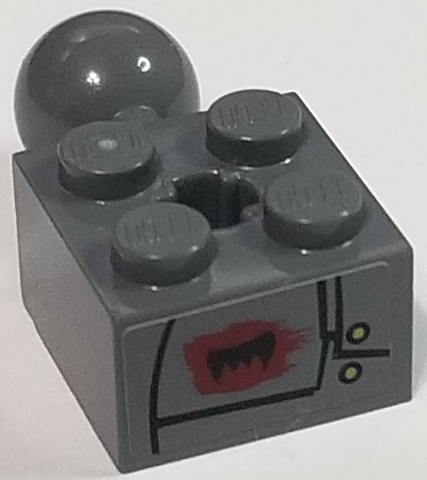 Lego Technic, Brick Modified 2 x 2 with Ball Joint and Axle Hole without Holes in Ball with Black Fang and Bolted Plates Pattern Model Right Side (Sticker) - Set 70012-2