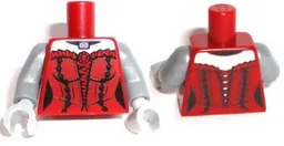 Torso Female Laced Corset with Red Frills and Pendant Pattern / Flat Silver Arms / Light Bluish Gray Hands