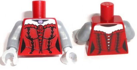 Lego Torso Female Laced Corset with Red Frills and Pendant Pattern / Flat Silver Arms / Light Bluish Gray Hands
