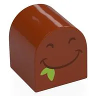 Duplo Brick 2 x 2 x 2 Curved Top with Black Eyes, Smiling Mouth, Lime Leaf Print
