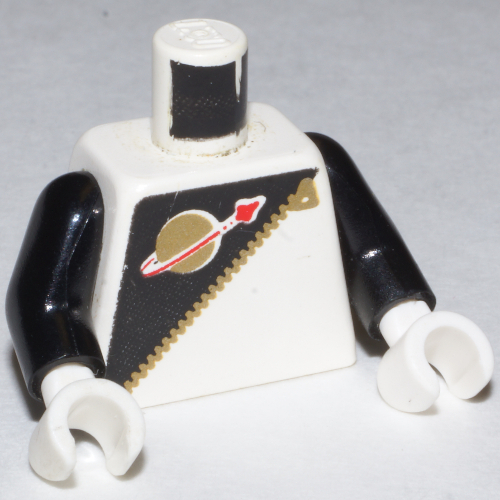 Lego Torso Classic Space Logo, Futuron Black Print, Black Arms, White Hands / White