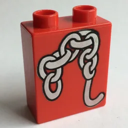 Duplo Brick 1 x 2 x 2 with Chain and Hook Print / Red