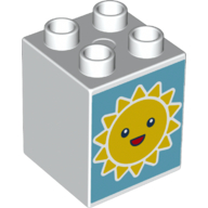 Lego Duplo Brick 2 x 2 x 2 with Face on 2 Sides, Day Sun/Night Moon Print / White