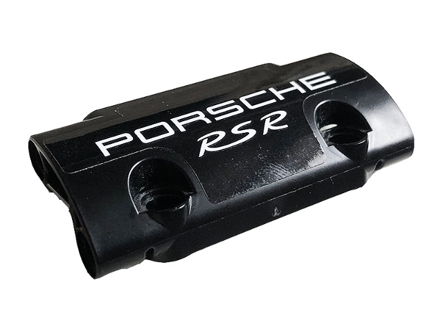 Lego Technic, Panel Curved 7 x 3 with 2 Pin Holes through Panel Surface with White 'PORSCHE' and 'RSR' on Black Background Pattern (Sticker) - Set 42096