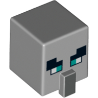 Lego Minifig Head Special, Cube with Nose and Villager Face with Wide Blue Eyes Print / Light Bluish Gray