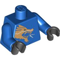 Lego Torso Gold Dragon Head / Gold Lion and 'Jay' on Back Print, Blue Arms, Black Hands / Blue