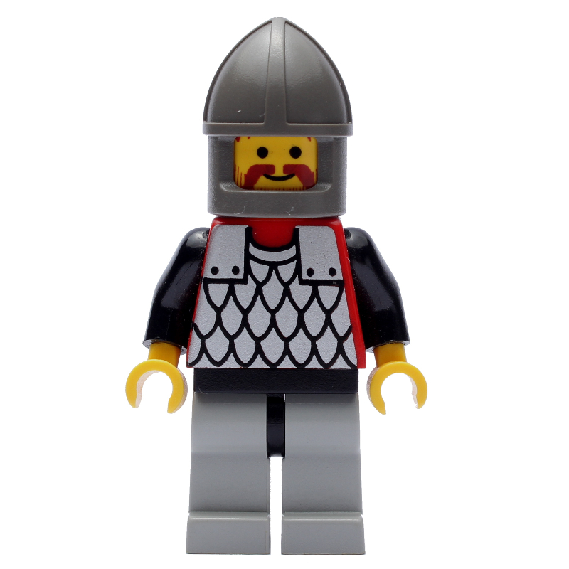 Lego Knight (Scale Mail on Red) - Black Arms, Light Gray Legs, Dark Gray Chin-Guard
