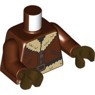 Lego Torso, Bomber Jacket, Thich Tan Fur Collar, Copper Zipper print, Reddish Brown Arms and Hands / Reddish Brown