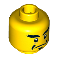 Lego Minifig Head Musician, Thick Eyebrows, Moustache, Pointed Goatee, Stern / Angry Print / Yellow
