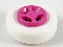 Wheel 8mm D. x 6mm with White Tire 14mm D. x 4mm Smooth Small Single (4624 / 3139) / Dark Pink