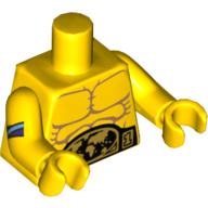Lego Torso Bare Chest with Muscles and Large Gold and Black Belt Print, Yellow Arms and Hands with Straps Print / Yellow