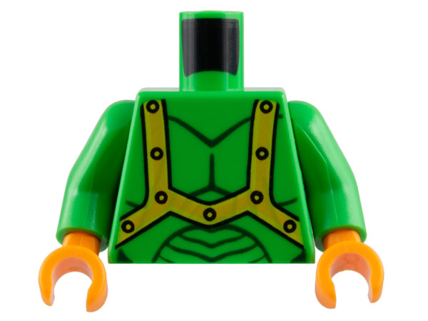 Lego Torso Alien Dark Green Muscles Outline, Bright Light Orange and Yellow Harness Straps Pattern / Bright Green Arms / Orange Hands