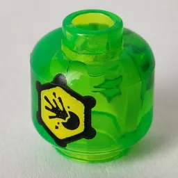 Minifig Head (No Face), Black Hexagon with Yellow Background, Warning Symbol Print