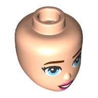 Lego Minidoll Head, Dark Brown Eyebrows, Bright Light Blue Eyes, Dark Pink Lips / Light Nougat