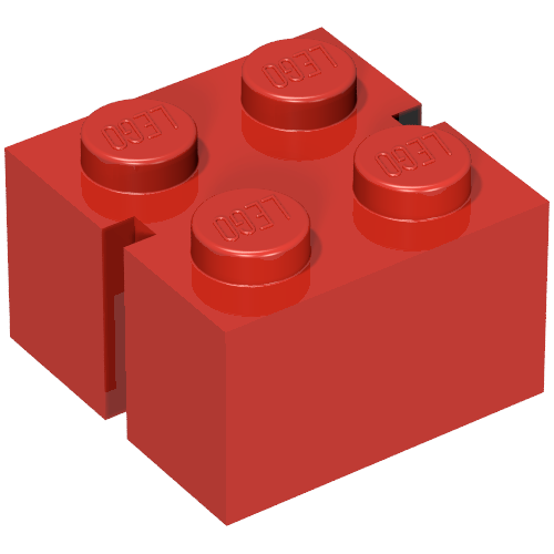 Lego Brick 2 x 2 without Bottom Tubes, Slotted (with 2 slots, opposite) / Red