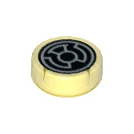 Tile Round 1 x 1 with Black and White Yellow Lantern Symbol Print / Trans-Yellow
