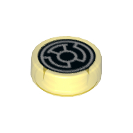 Lego Tile Round 1 x 1 with Black and White Yellow Lantern Symbol print / Trans-Yellow
