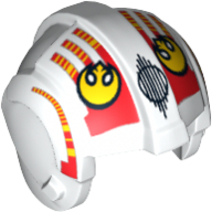 Lego Helmet Rebel Pilot, Center Ridge with Yellow Rebel Logo, Red and Yellow Stripes Print / White