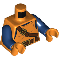 Lego Torso Vest with Reddish Brown Belt and Shoulder Strap Print, Dark Blue Arms, Orange Hands / Orange