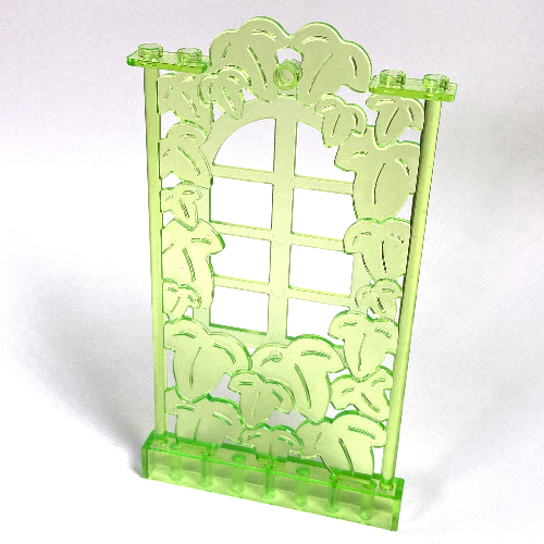 Lego Belville, Wall, 1 x 8 x 12 with Ivy and Window / Trans-Light Bright Green