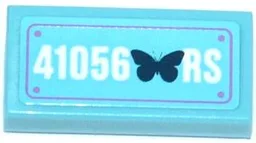 Tile 1 x 2 with Butterfly and '41056 RS' Plate Pattern (Sticker) - Set 41056 / Medium Azure