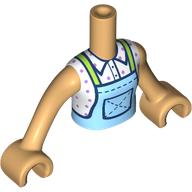 Lego Minidoll Torso Girl with White Shirt, Bright Light Blue Overall, Lime Straps print, Warm Tan Arms and Hands / Warm Tan