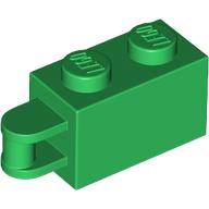 Lego Brick Special 1 x 2 with Vertical Closed Handle on Edge / Green