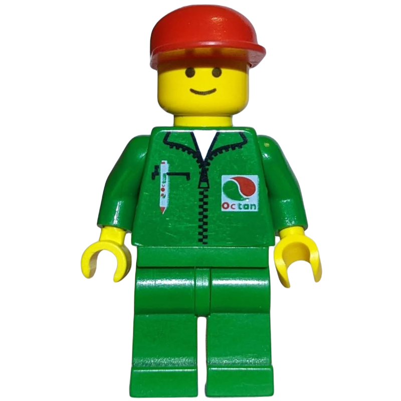 Lego Man, Green Jumpsuit with Octan Logo, Red Cap