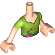 Lego Minidoll Torso Girl with Lime Top with V-neck, Roses and Thorns Print, Light Nougat Arms with Hands with Lime Short Sleeves Print (Poison Ivy) / Light Nougat