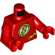 Lego Torso Bodysuit, Yellow Lightning and Flash Logo Print, Red Arms and Hands / Red