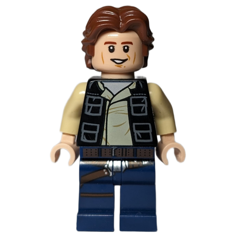 Lego Han Solo, Black Vest, Dark Blue Legs, Ruffled Hair