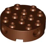 Brick Round 4 x 4 with 4 Side Pin Holes and Center Axle Hole / Reddish Brown