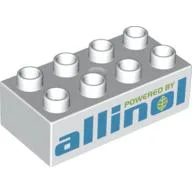 Duplo Brick 2 x 4 with 'POWERED BY allinol' Print / White