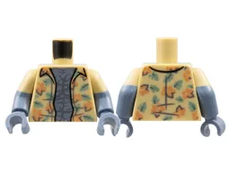 Torso Hawaiian Shirt, Nougat Flowers, Sand Green Leaves, Sand Blue Chest Pattern / Sand Blue Arms with Molded Tan Short Sleeves Pattern / Sand Blue Hands