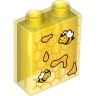 Lego Duplo Brick 1 x 2 x 2 with Bottom Tube, Bees and Honeycomb Print / Trans-Yellow