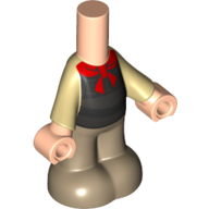 Lego Microdoll Body Pants Dark Tan with Tan Shirt, Black Vest, Red Bow Tie, Light Nougat Hands print / Light Nougat