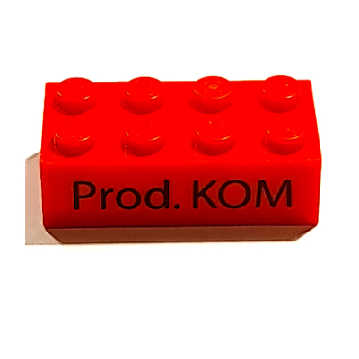 Lego Brick 2 x 4 with 'I was here' / 'Prod. KOM' Print / Red
