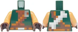 Torso Pixelated Dark Brown, Reddish Brown and Dark Orange Strap and Belt with Silver Buckle, White and Light Bluish Gray Bone on Back Pattern / Nougat Arms / Dark Brown Hands