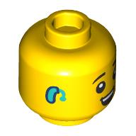 Lego Minifig Head, Eyebrows, Dark Turquoise Hearing Aid, Surprised Print / Yellow