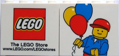 Lego Brick 2 x 4 x 3 with Minifigure and Balloons Pattern and LEGO Logo and URL on back